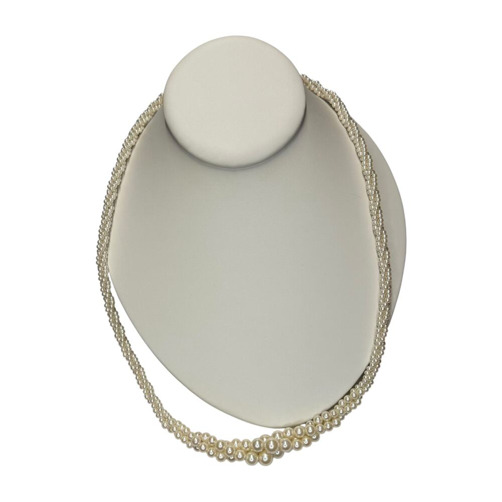 Two Strand Graduated Faux Pearl Necklace Gold Filigree Clasp